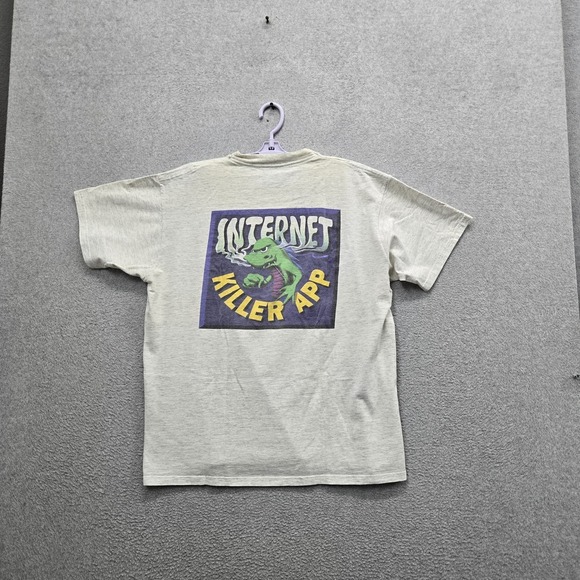 VINTAGE Netscape Men Shirt L Gray Internet Browser Killer App 90s Single Stitch